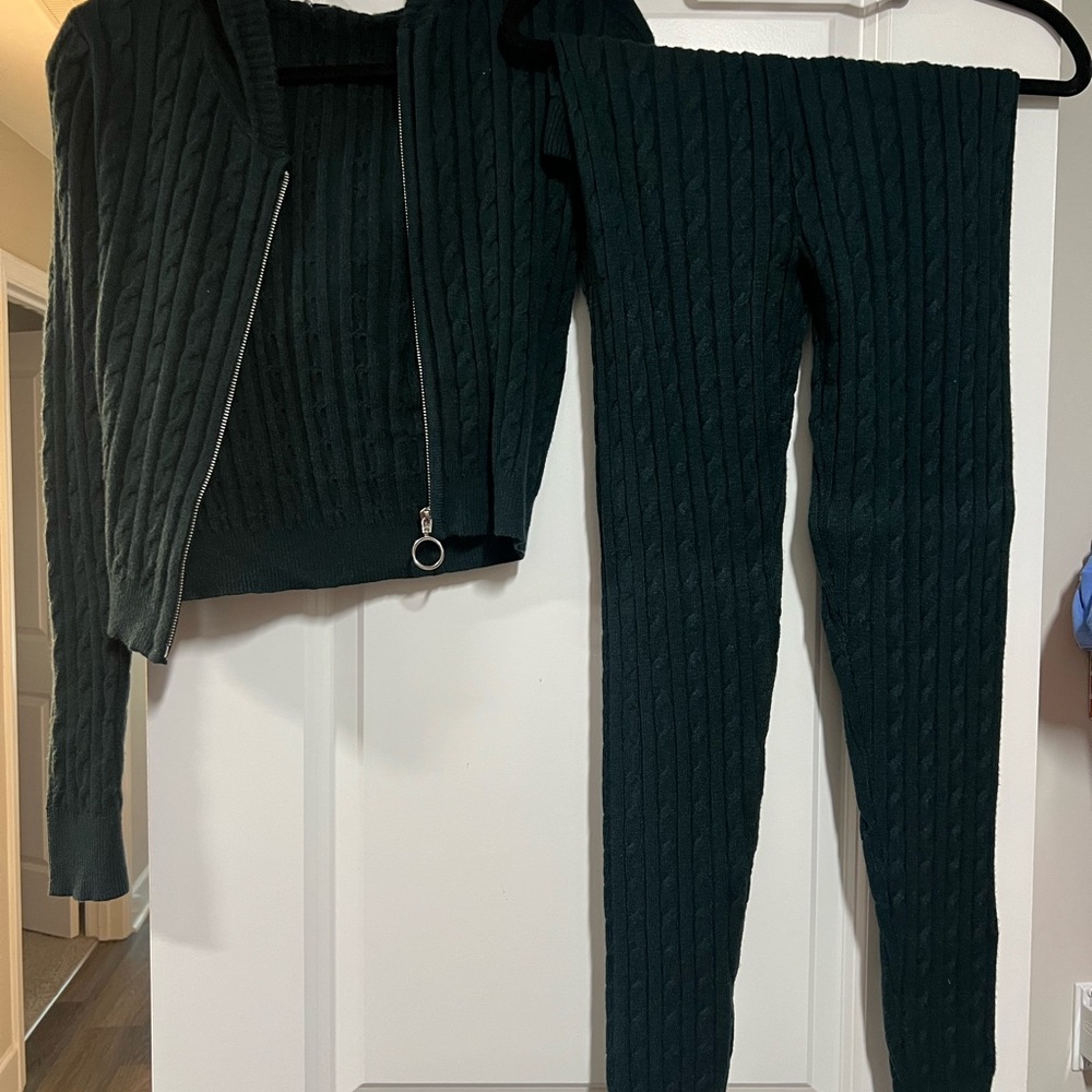 Fashion Nova Dark Green Cable Knit Leggings Set